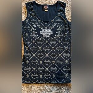 Harley-Davidson Black and Gray Skull Tank Top